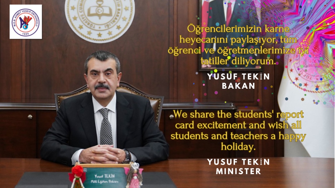 Milli Eğitim Bakanı TEKİN, öğrencilerimize seslendi.            Minister of National Education TEKİN addressed our students.